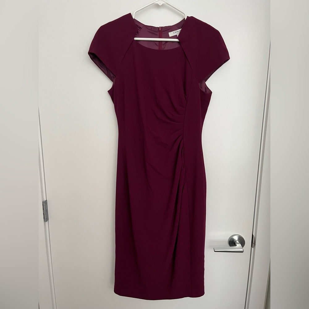 LK Bennett Magenta Ruched Asymmetrical Sheath Dress, UK Size 12 / US Size 8